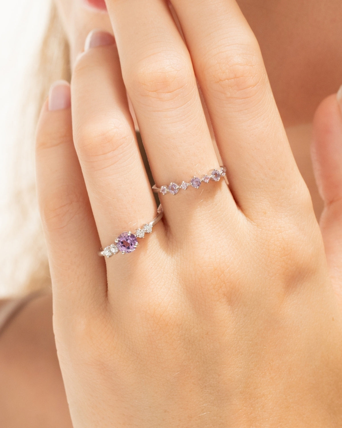 Lavender Amethyst Five Stone Ring in Sterling Silver - SJR London Timepiece