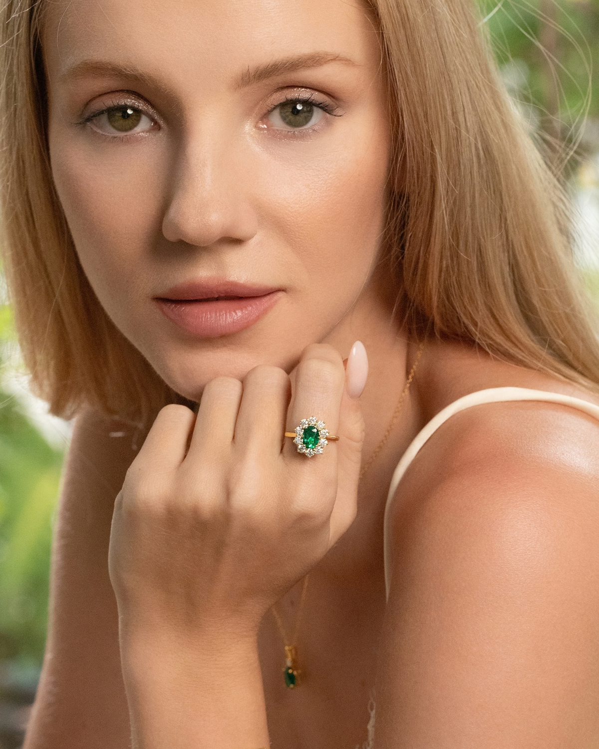 Emerald Halo Engagement Ring in 18k Gold Vermeil - SJR London Timepiece