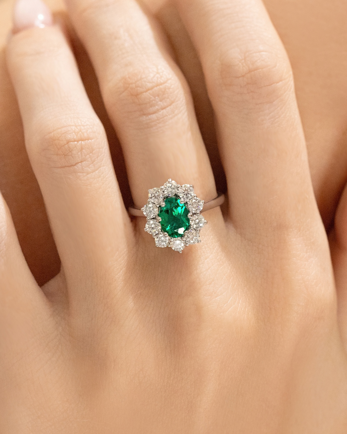 Emerald Halo Engagement Ring in Sterling Silver - SJR London Timepiece
