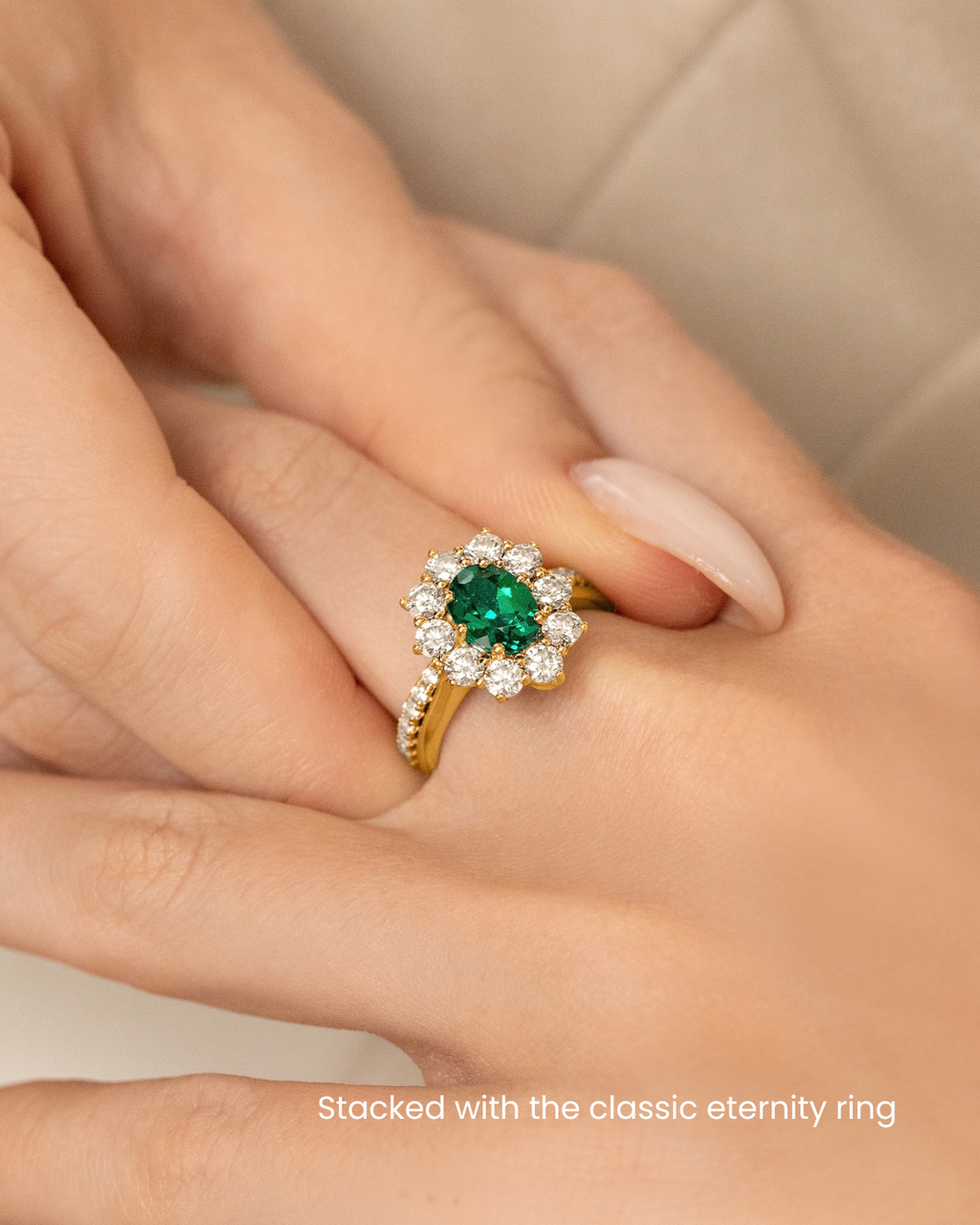 Bague de Fiançailles Auréole Émeraude en Vermeil d'Or 18 carats