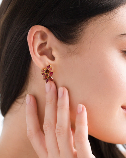 Large Red Gemstone Cluster Earrings in 18k Gold Vermeil - SJR London Timepiece