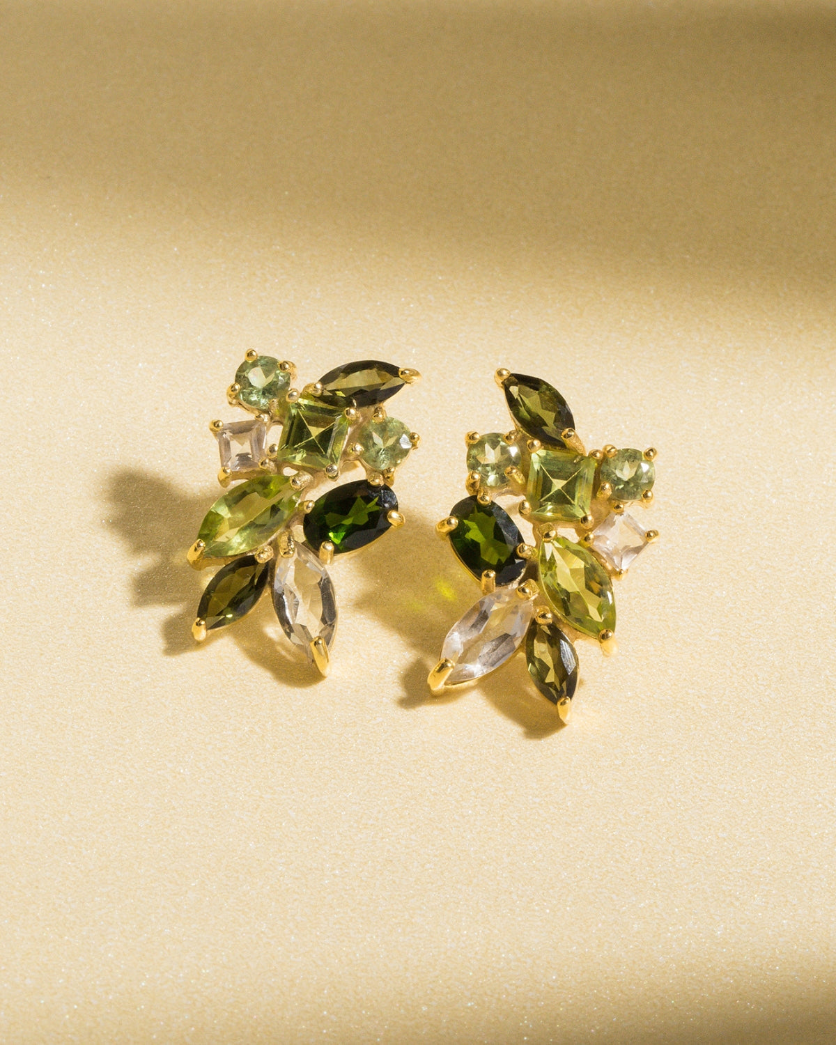 Large Green Gemstone Cluster Earrings in 18k Gold Vermeil - SJR London Timepiece