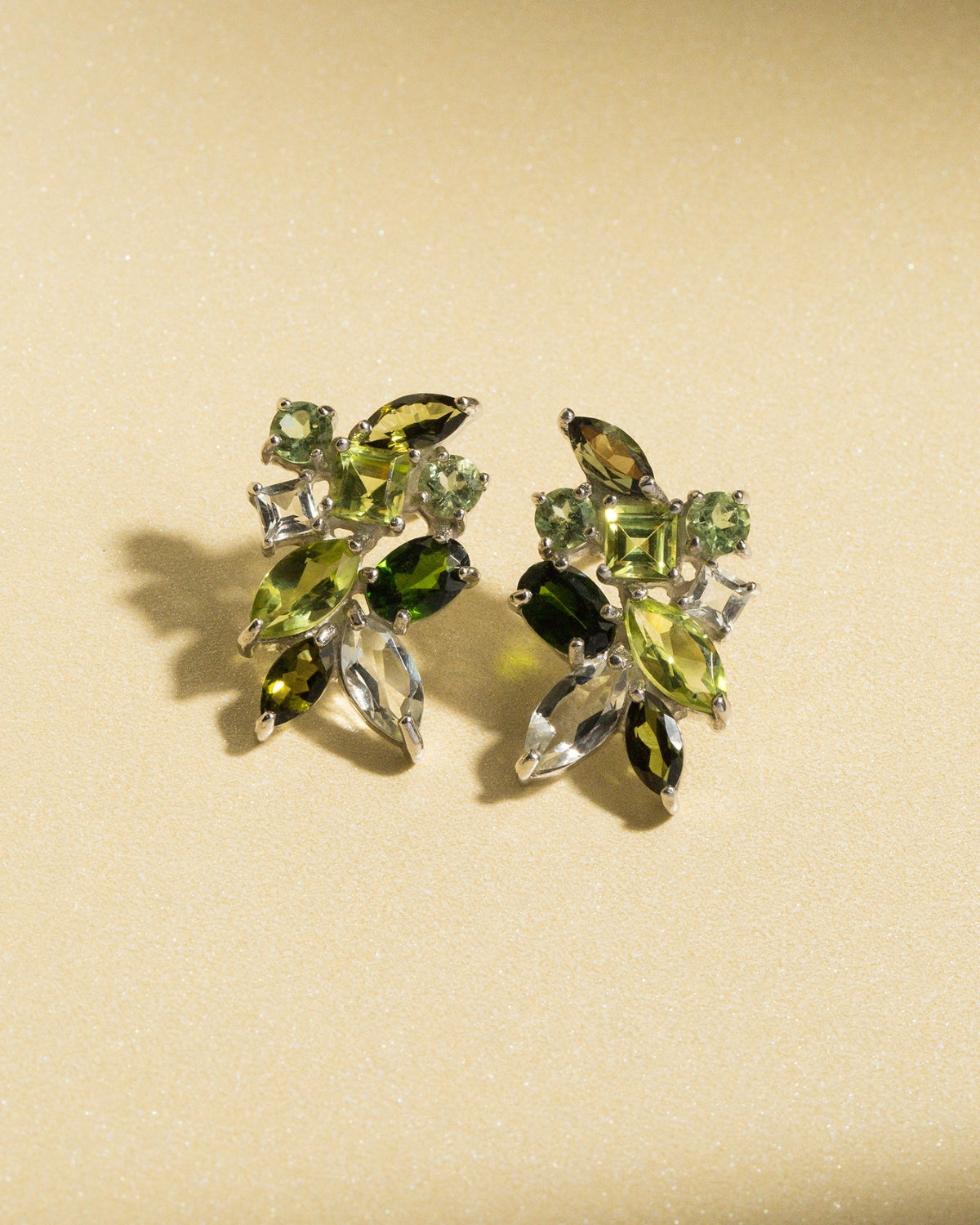Large Green Gemstone Cluster Earrings in Sterling Silver - SJR London Timepiece