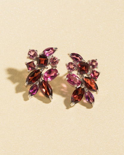 Large Red Gemstone Cluster Earrings in Sterling Silver - SJR London Timepiece