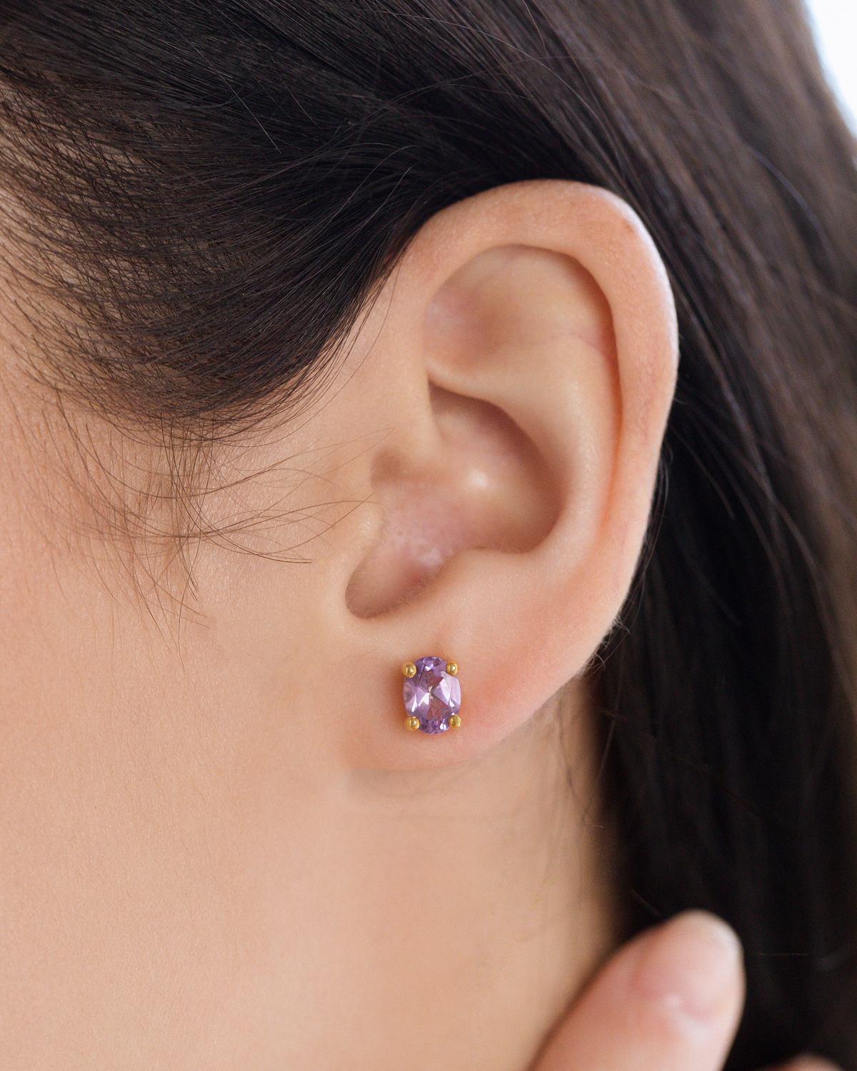 Lavender Amethyst Oval Stud Earrings in 18k Gold Vermeil - SJR London Timepiece