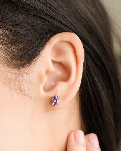 Lavender Amethyst Oval Stud Earrings in Sterling Silver - SJR London Timepiece