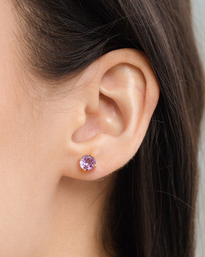 Lavender Amethyst Round Stud Earrings 6 mm in 18k Gold Vermeil - SJR London Timepiece