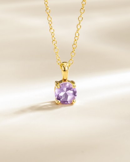 Lavender Amethyst Solitaire Pendant Necklace in 18k Gold Vermeil - SJR London Timepiece