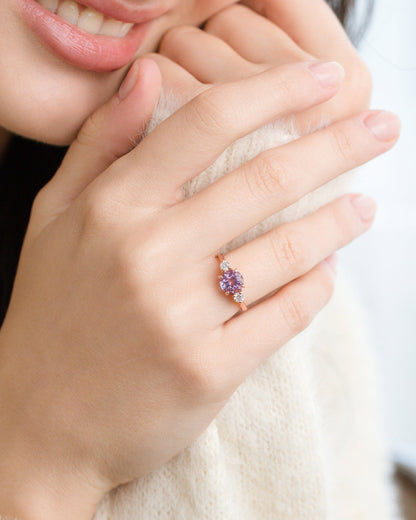 Lavender Amethyst Three Stone Ring in 18k Rose Gold Vermeil - SJR London Timepiece