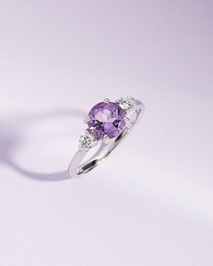 Lavender Amethyst Three Stone Ring in Sterling Silver - SJR London Timepiece