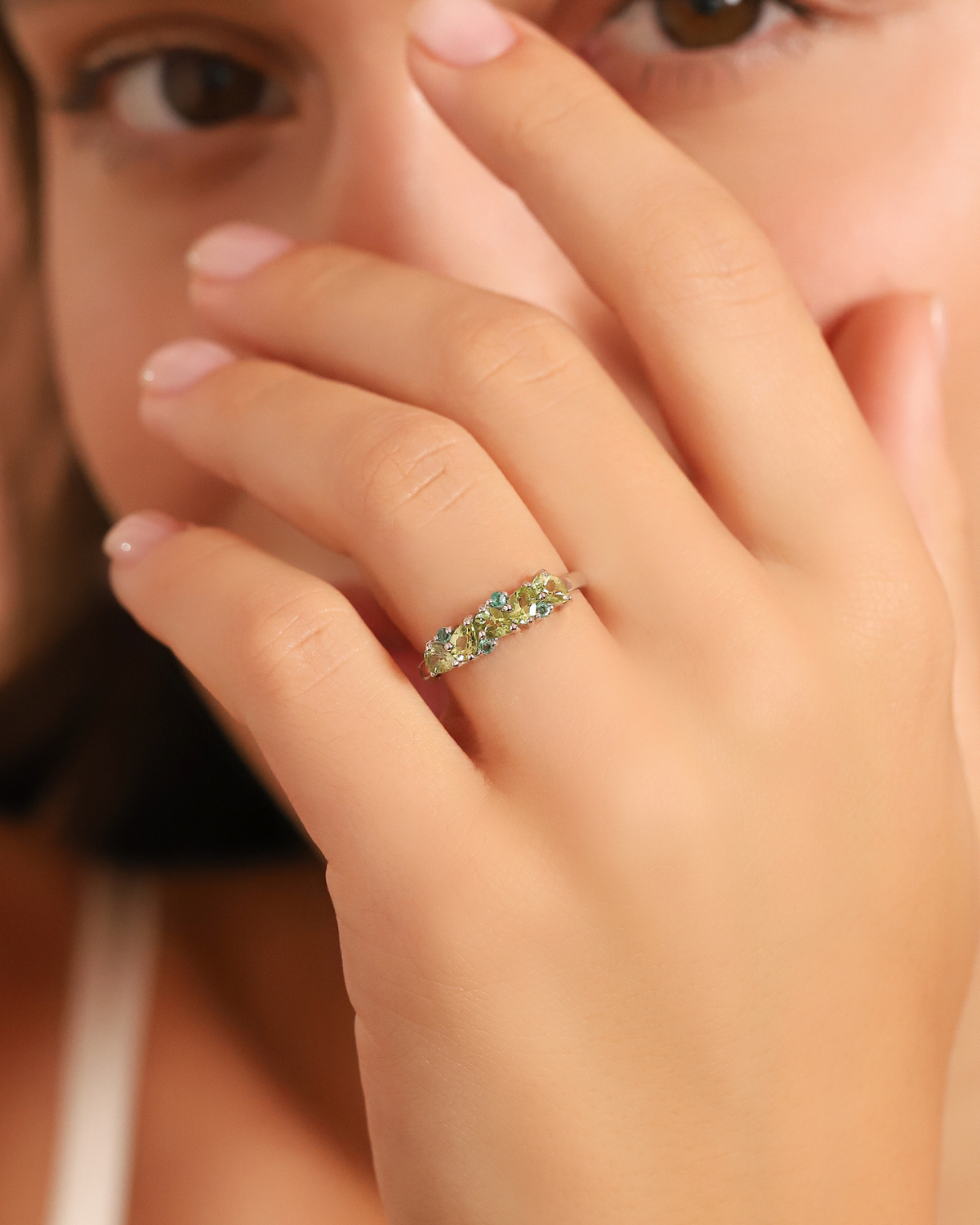 Emerald & Peridot Pear Cut Half Eternity Band in Sterling Silver - SJR London Timepiece