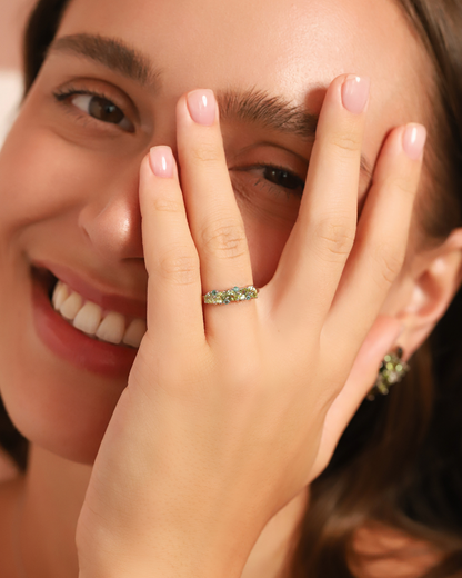 Emerald & Peridot Pear Cut Half Eternity Band in Sterling Silver - SJR London Timepiece