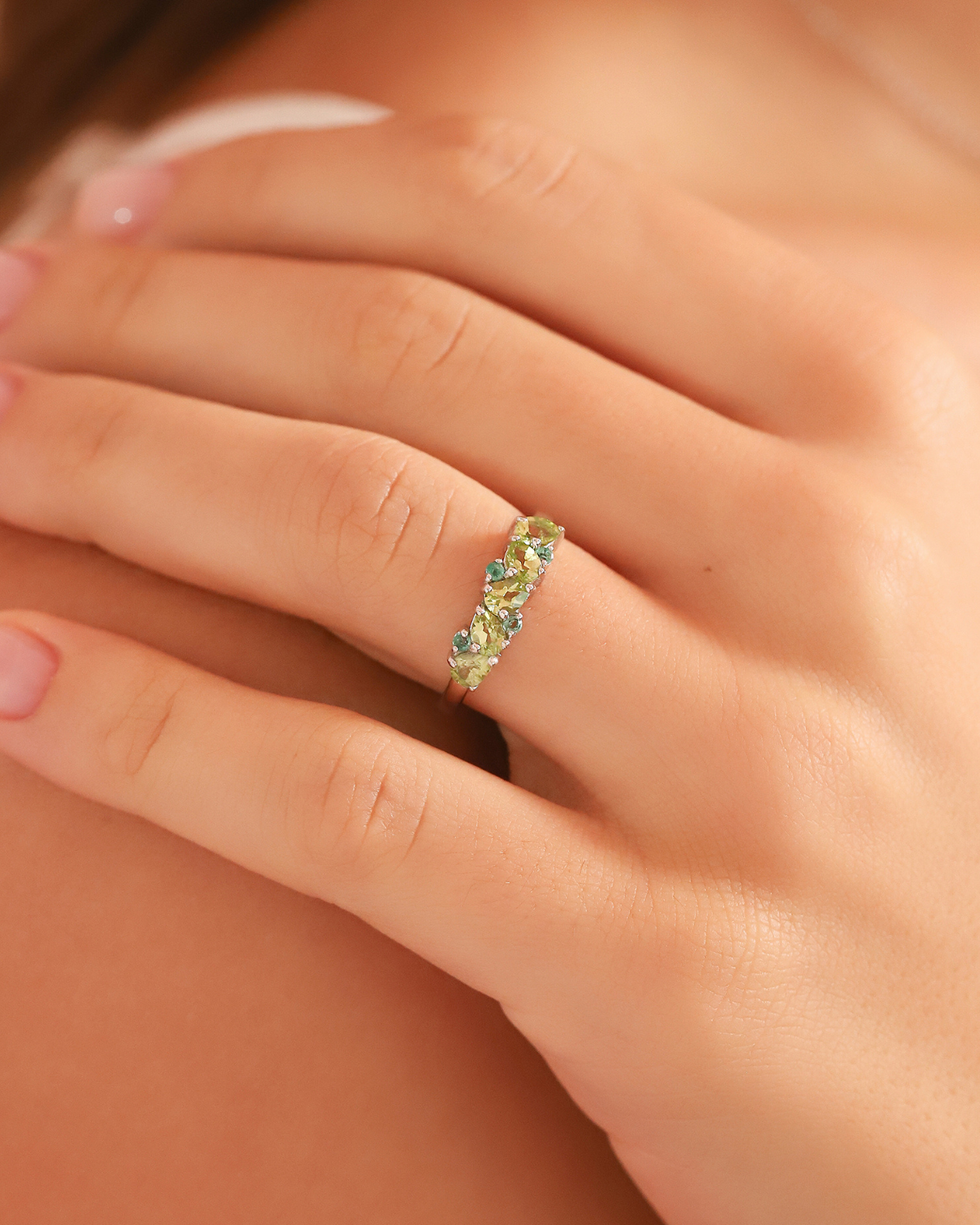 Emerald & Peridot Pear Cut Half Eternity Band in Sterling Silver - SJR London Timepiece