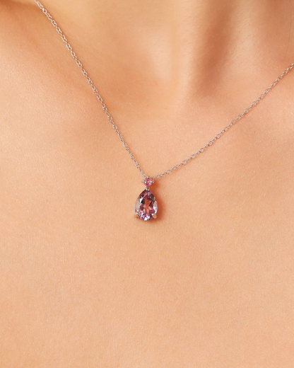 Pink Ruby & Amethyst Pear Cut Pendant Necklace in Sterling Silver - SJR London Timepiece