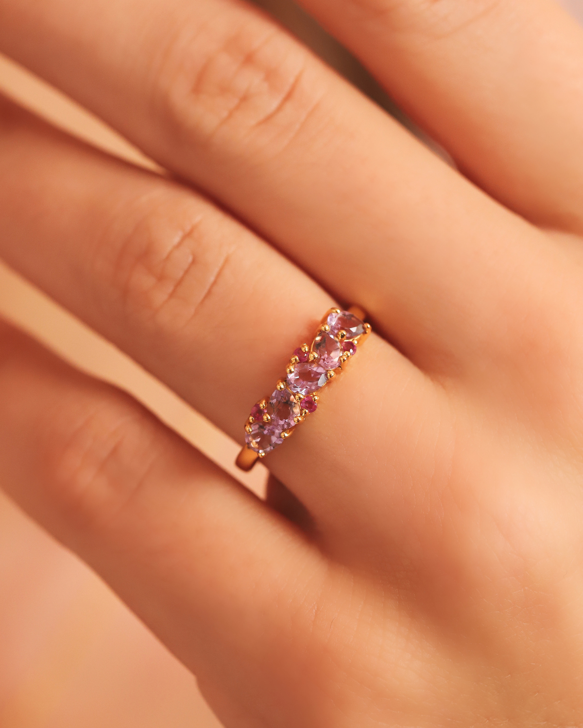 Pink Ruby & Amethyst Pear Cut Half Eternity Band in 18k Gold Vermeil - SJR London Timepiece