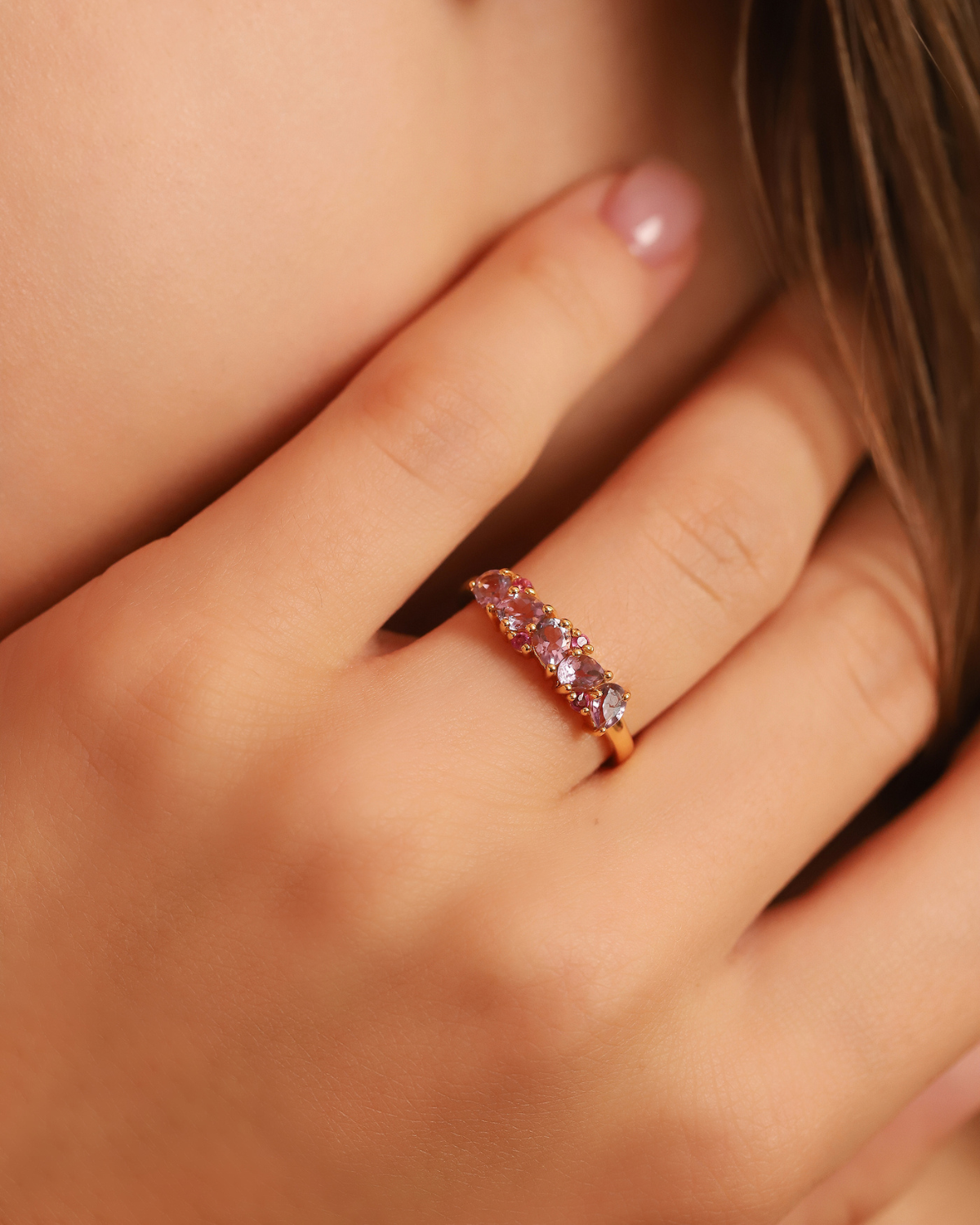 Pink Ruby & Amethyst Pear Cut Half Eternity Band in 18k Gold Vermeil - SJR London Timepiece