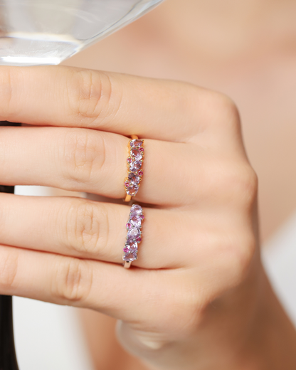 Pink Ruby & Amethyst Pear Cut Half Eternity Band in Sterling Silver - SJR London Timepiece