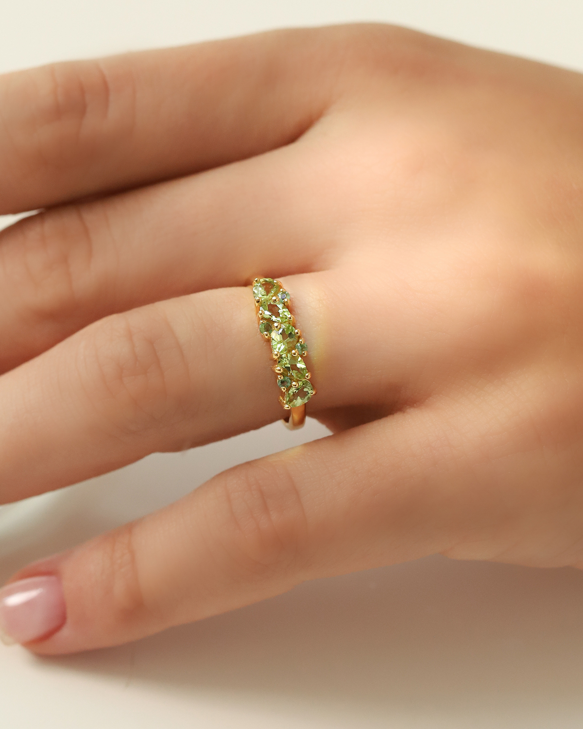 Emerald & Peridot Pear Cut Half Eternity Band in 18k Gold Vermeil - SJR London Timepiece