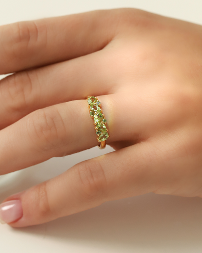 Emerald & Peridot Pear Cut Half Eternity Band in 18k Gold Vermeil - SJR London Timepiece