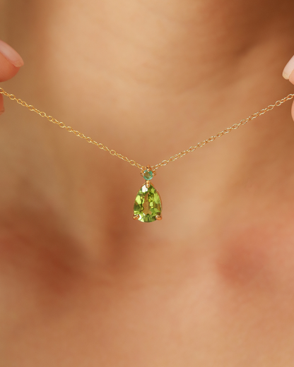 Emerald & Peridot Pear Cut Pendant Necklace in 18k Gold Vermeil - SJR London Timepiece