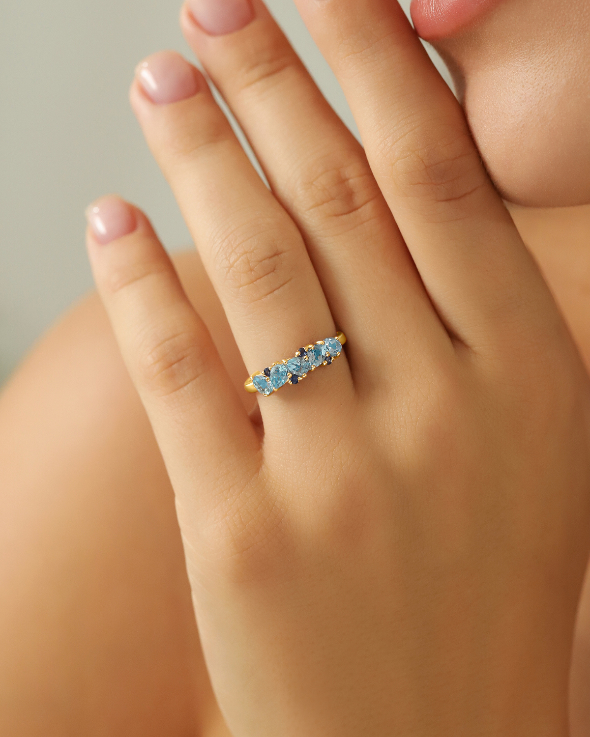 Blue Sapphire & Blue Topaz Pear Cut Half Eternity Band in 18k Gold Vermeil - SJR London Timepiece