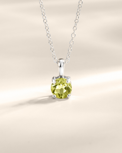 Peridot Solitaire Pendant Necklace in Sterling Silver - SJR London Timepiece