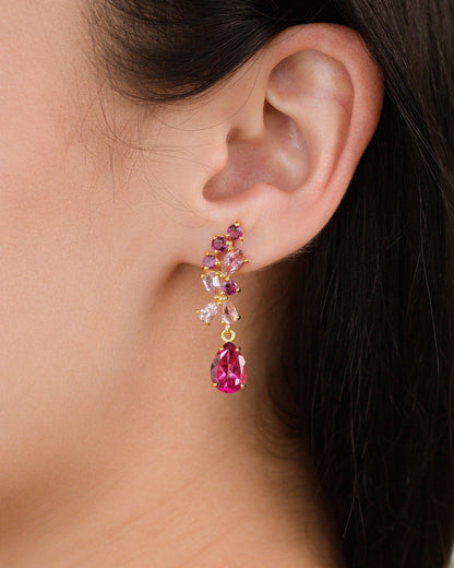 Pink Gemstone Drop Earrings in 18k Gold Vermeil - SJR London Timepiece