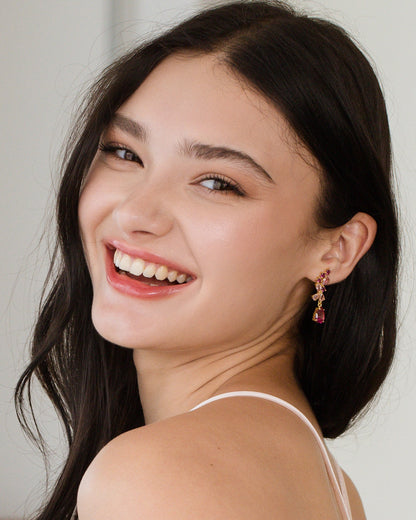 Pink Gemstone Drop Earrings in 18k Gold Vermeil - SJR London Timepiece