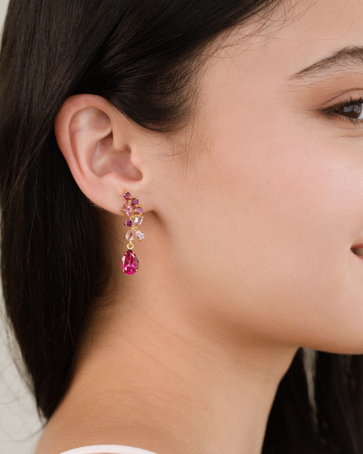 Pink Gemstone Drop Earrings in 18k Gold Vermeil - SJR London Timepiece