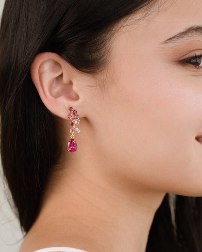 Pink Gemstone Drop Earrings in 18k Gold Vermeil - SJR London Timepiece