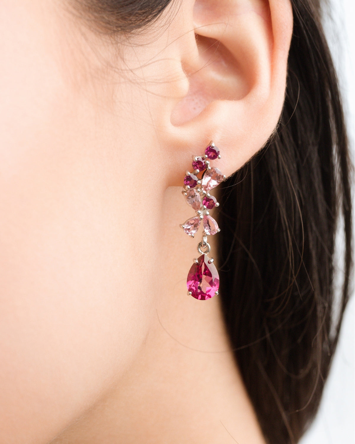 Pink Gemstone Drop Earrings in Sterling Silver - SJR London Timepiece