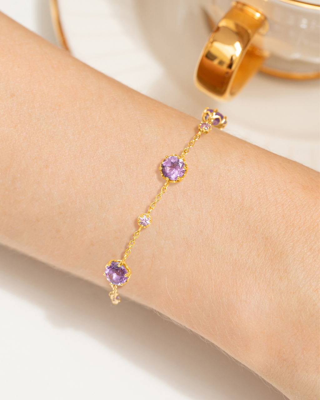 Parure de bijoux Saphir Rose & Améthyste en Vermeil 18 carats