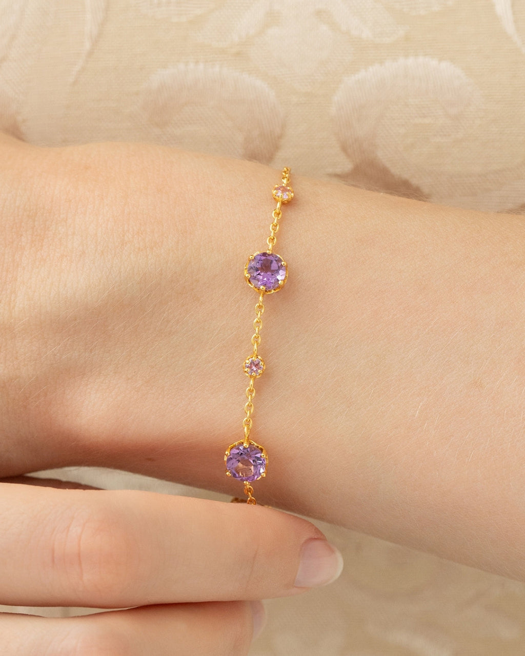 Parure de bijoux Saphir Rose & Améthyste en Vermeil 18 carats