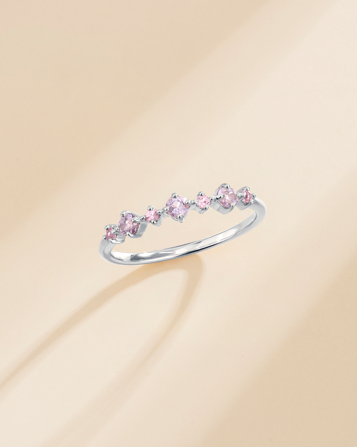 Pink Sapphire & Amethyst Stackable Half Eternity Band in Sterling Silver - SJR London Timepiece