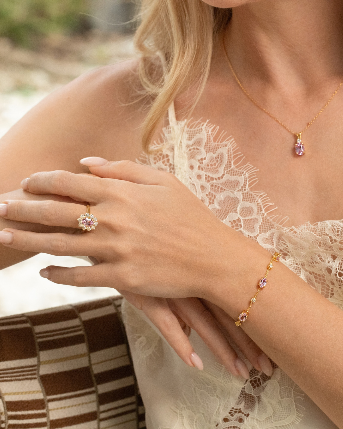 Bracelet saphir rose en vermeil d'or 18 carats