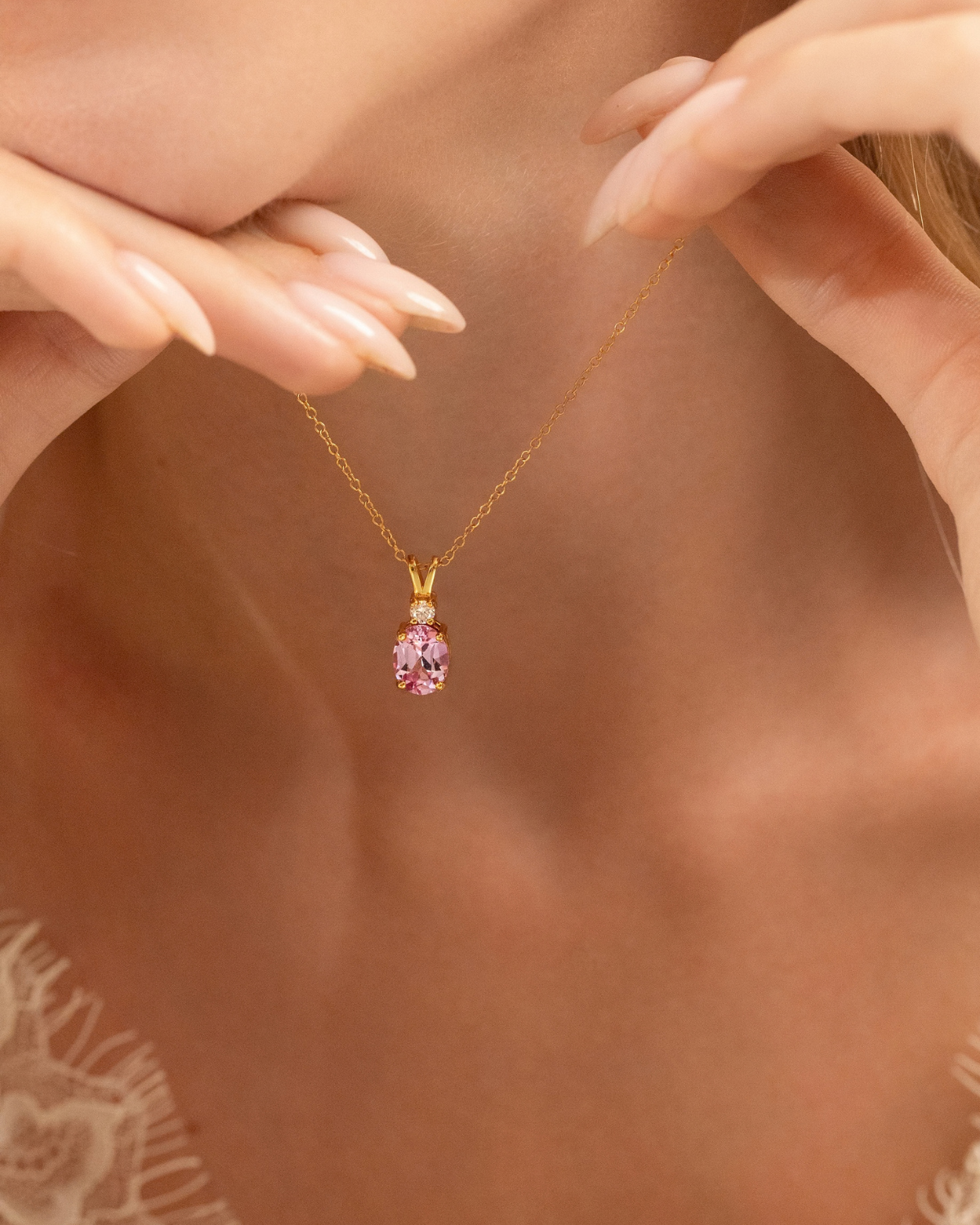 Pink Sapphire Pendant Necklace in 18k Gold Vermeil - SJR London Timepiece
