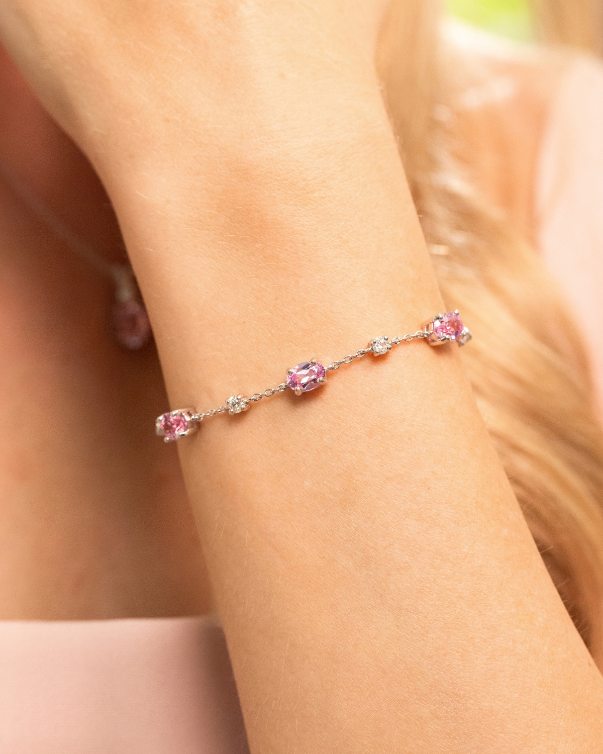 Pink Sapphire Bracelet in Sterling Silver - SJR London Timepiece