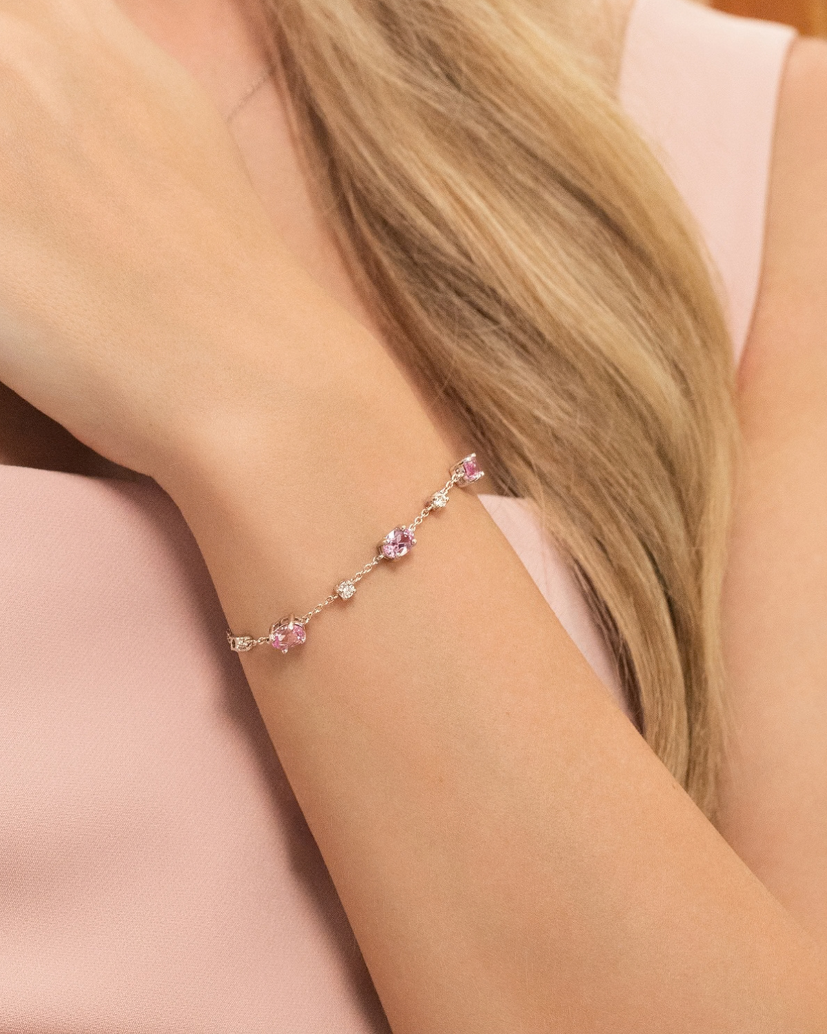 Pink Sapphire Bracelet in Sterling Silver - SJR London Timepiece