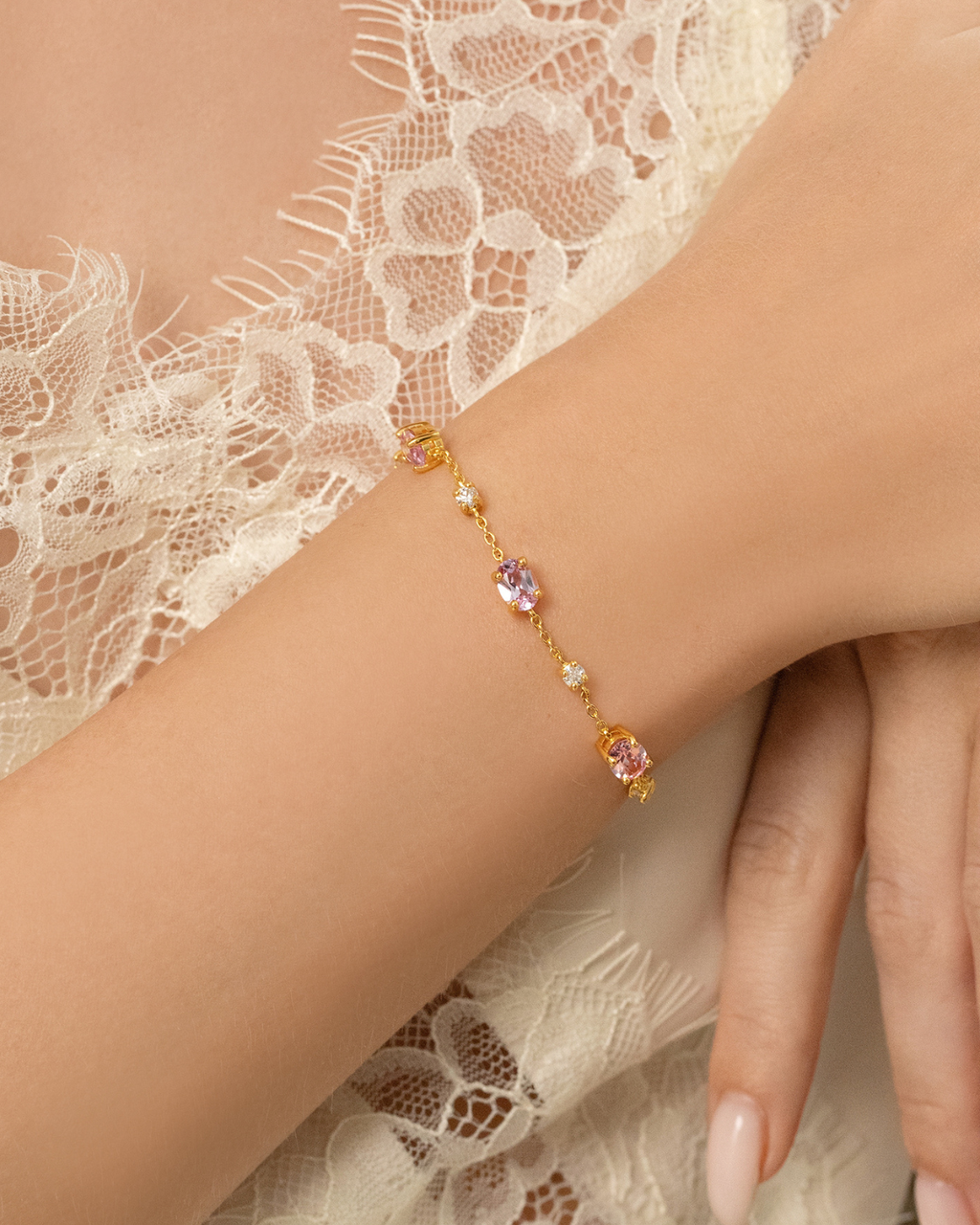 Bracelet saphir rose en vermeil d'or 18 carats