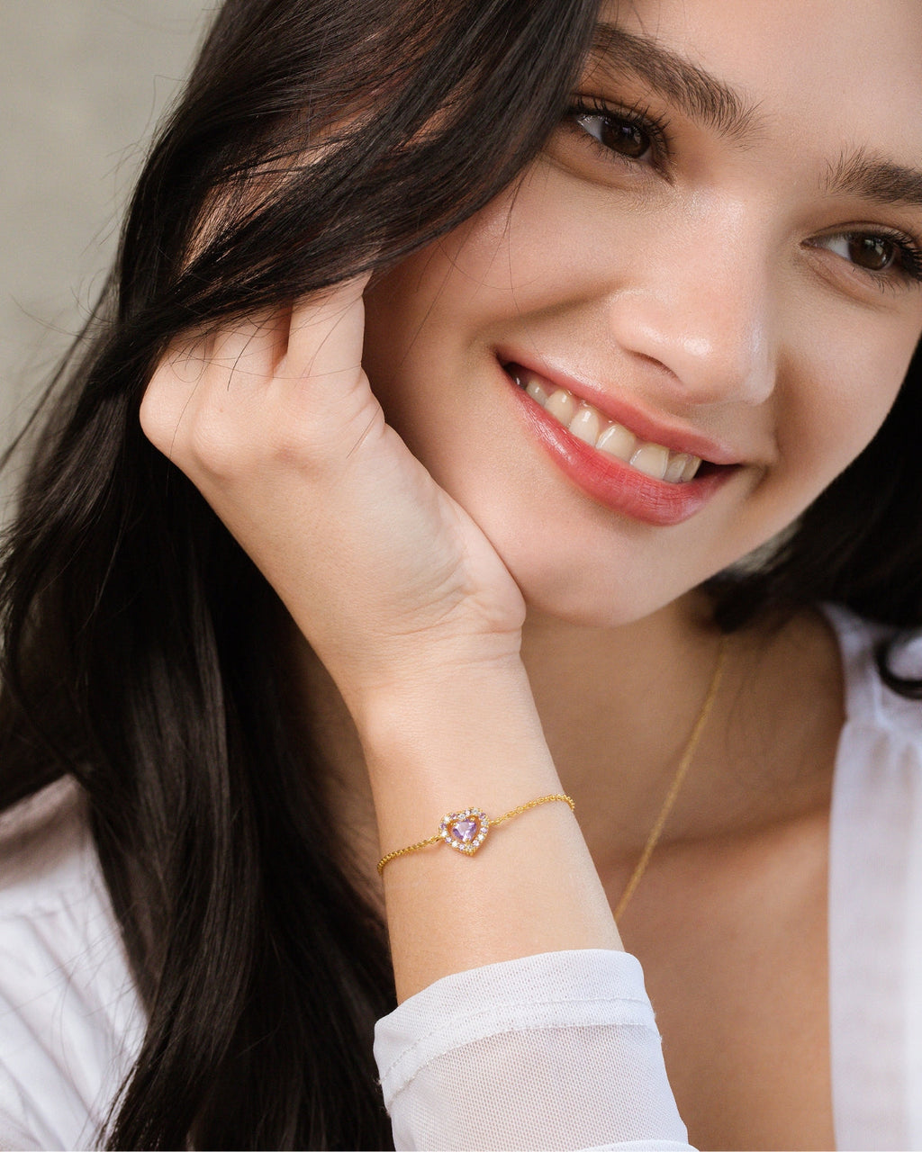 Bracelet Cœur Violet Lavande en Améthyste et Vermeil 18 carats