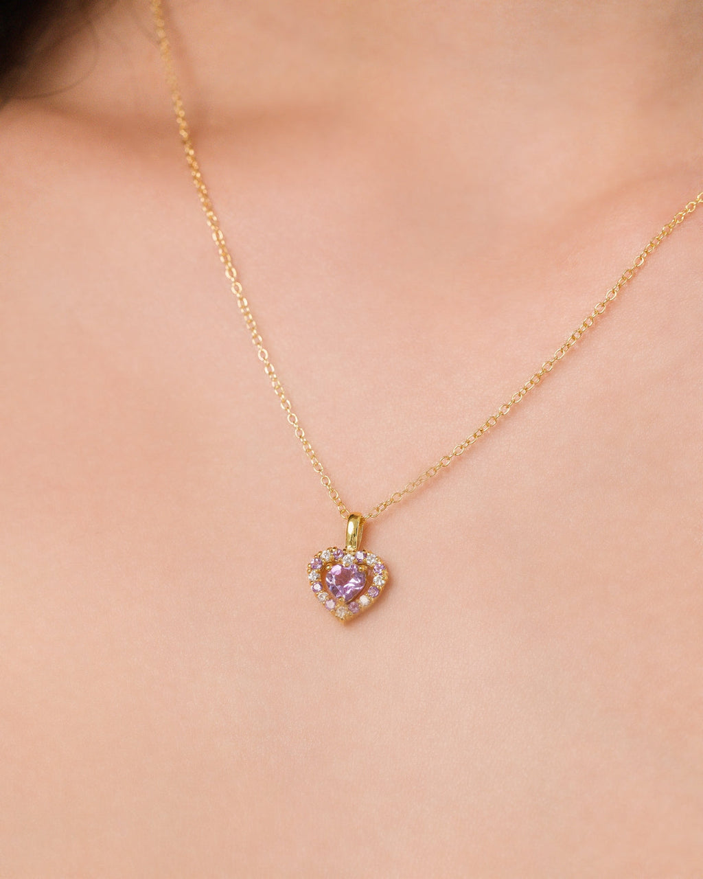 Pendentif Cœur Améthyste Lavande en Vermeil d'Or 18 carats