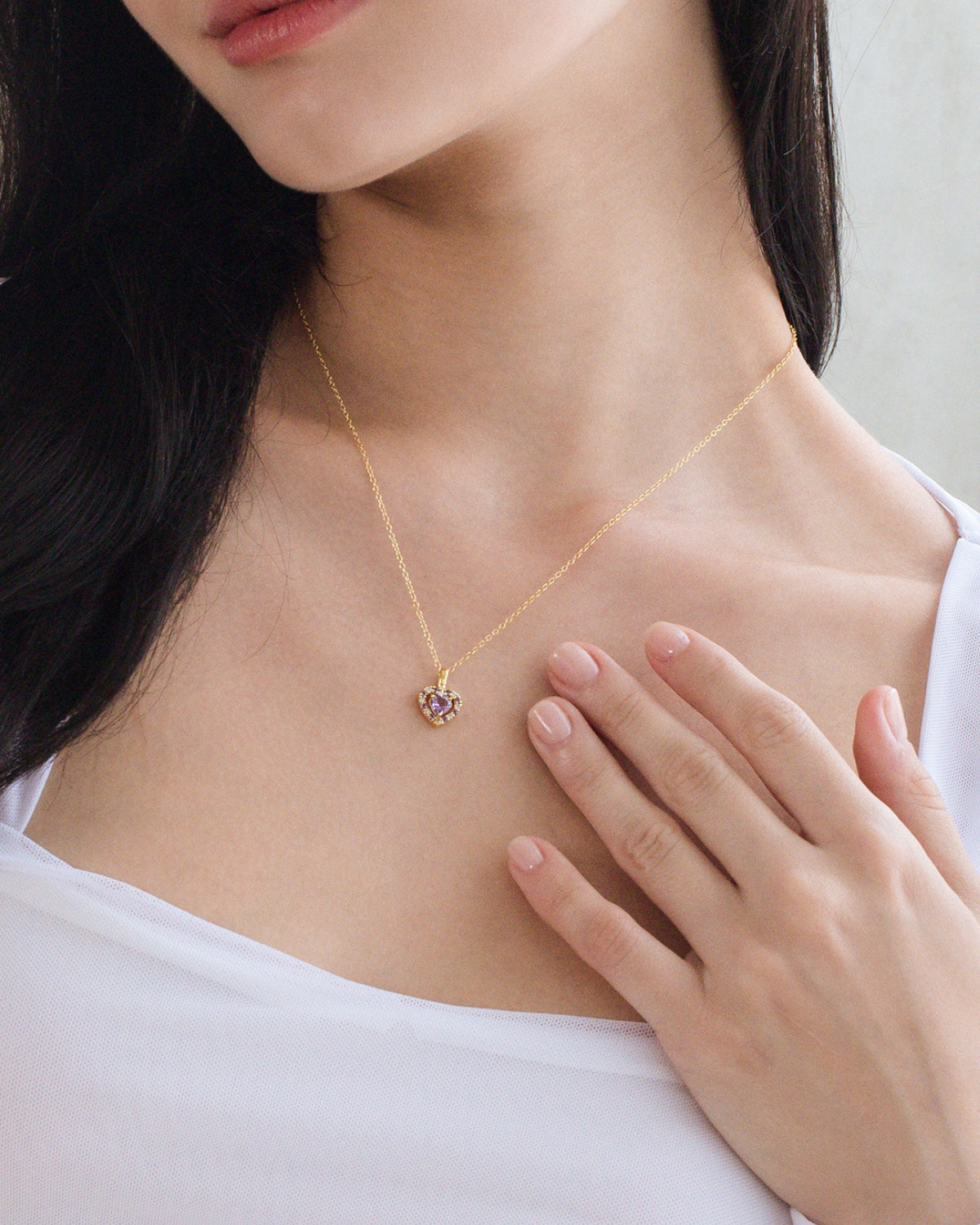 Pendentif Cœur Améthyste Lavande en Vermeil d'Or 18 carats
