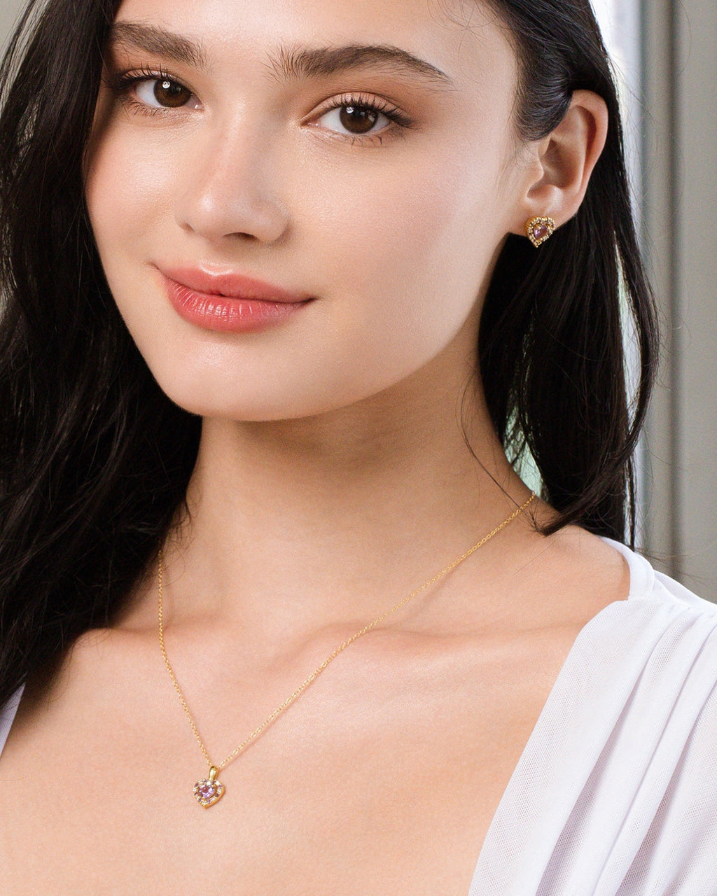 Pendentif Cœur Améthyste Lavande en Vermeil d'Or 18 carats