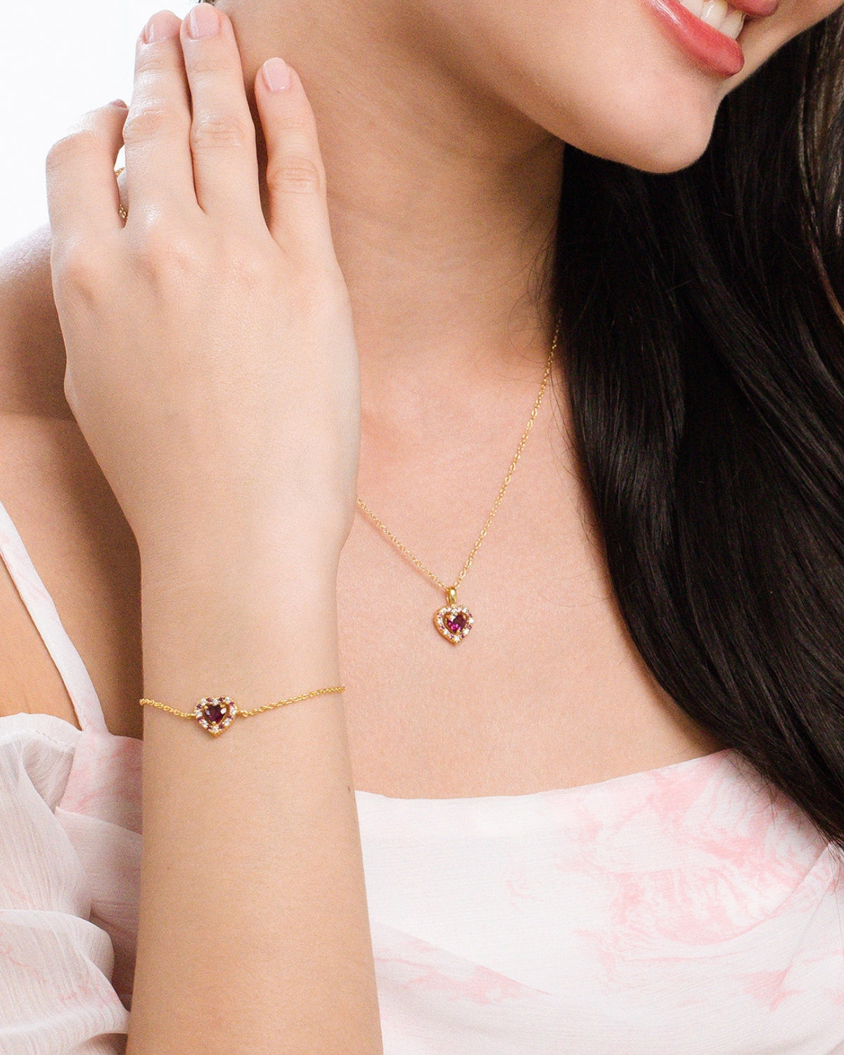 Red Heart Rhodolite Garnet Pendant Necklace in 18k Gold Vermeil - SJR London Timepiece