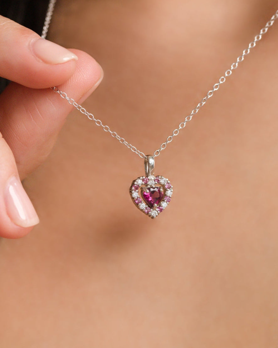Red Heart Rhodolite Garnet Jewellery Set in Sterling Silver - SJR London Timepiece
