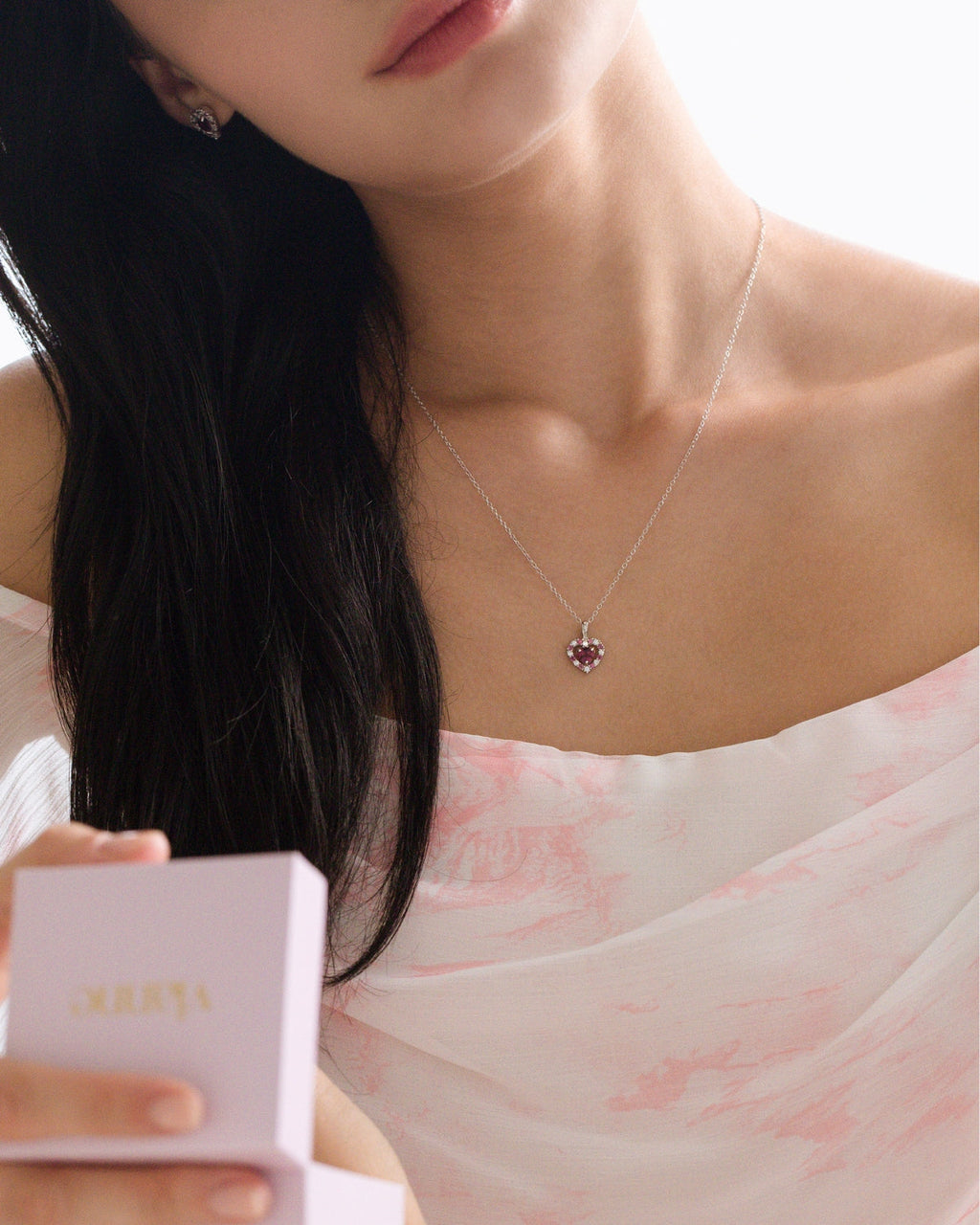 Collier pendentif Cœur en Grenat Rhodolite en Argent Sterling