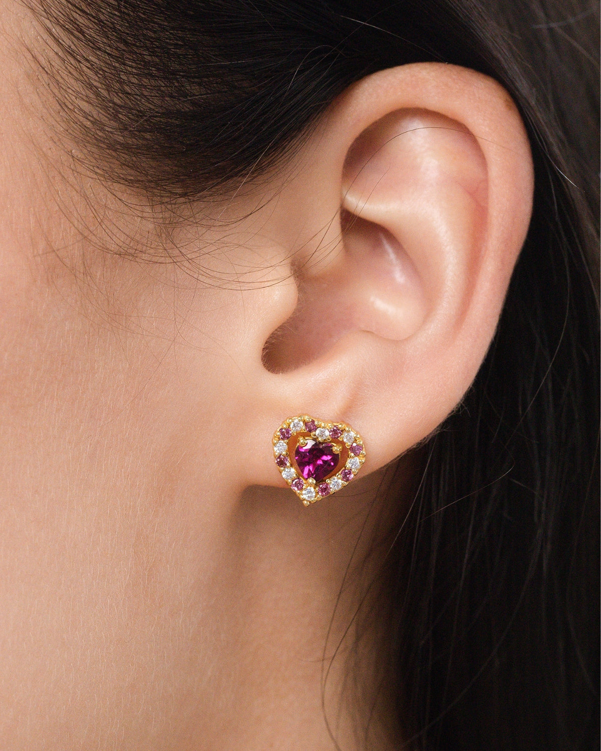 Red Heart Rhodolite Garnet Jewellery Set in 18k Gold Vermeil - SJR London Timepiece