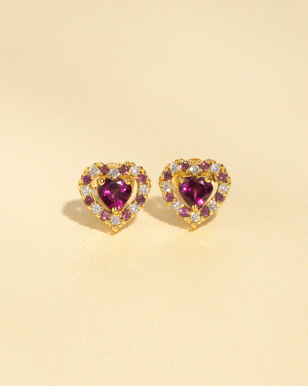 Parure de bijoux Cœur Rouge Grenat Rhodolite en Vermeil Or 18 carats