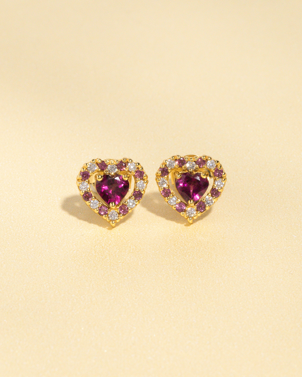 Red Heart Rhodolite Garnet Stud Earrings in 18k Gold Vermeil - SJR London Timepiece
