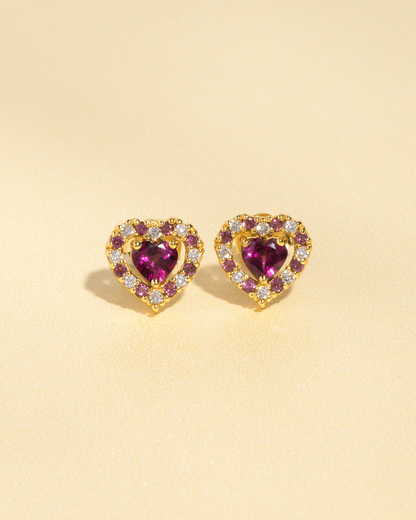 Red Heart Rhodolite Garnet Stud Earrings in 18k Gold Vermeil - SJR London Timepiece